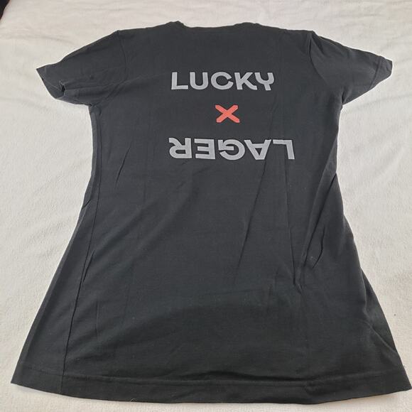 Upper Playground Shirt Womens Small Lucky Lager Black Short Sleeve 100% Cotton - Picture 2 of 8